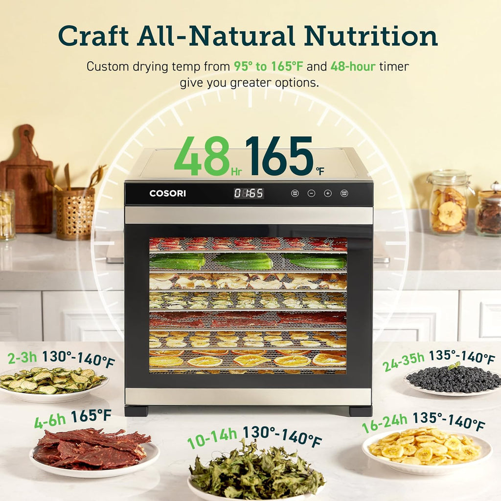 COSORI Food Dehydrator, Bigger Than 7 Trays With Large 6.5" Drying Space, 600W Power Saves More Time Than 480W, 165°F Dehydrated Dryer for Jerky, Dog Treats, Herbs, Meat, Fruit, and Yogurt, Silver