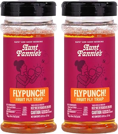 Aunt Fannie's FlyPunch Fruit Fly Trap for Indoor and Kitchen Use, Ready to Use, Made with Plant Based Ingredients, Safe Near Food, Each Bottle Lasts Up to 30 Days, Pack of 2