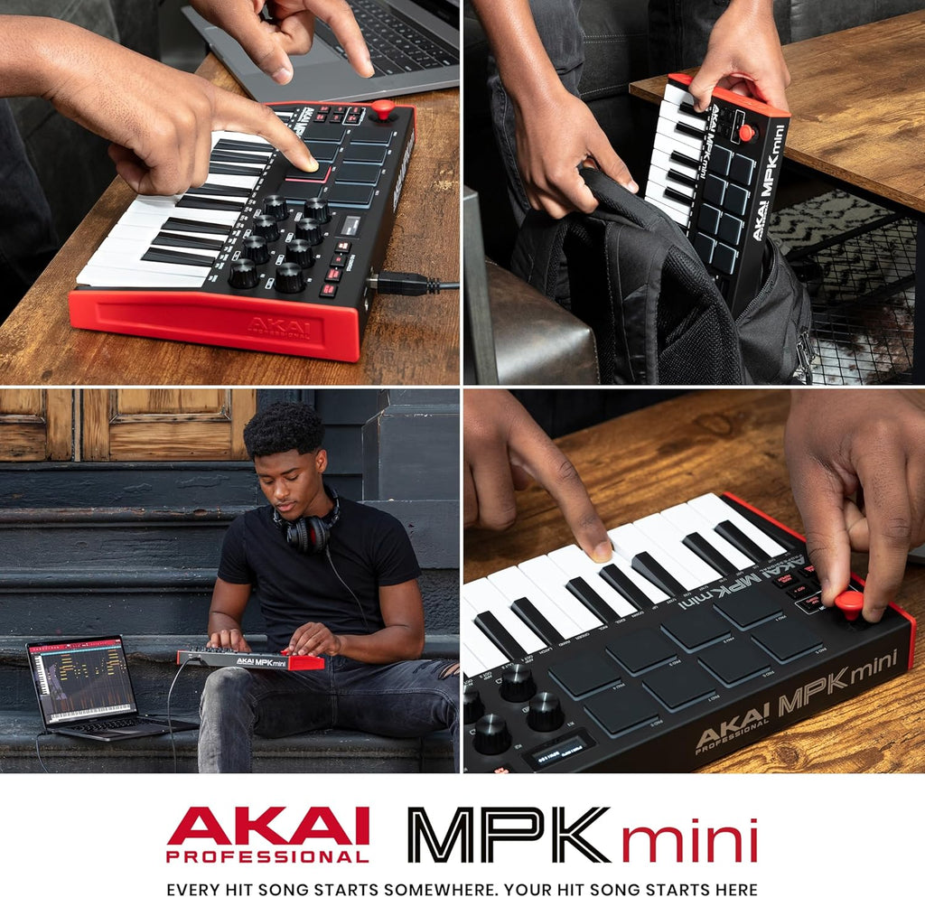 Akai Professional MPK Mini MK3 - 25 Key USB MIDI Keyboard Controller With 8 Backlit Drum Pads, 8 Knobs, Music Production Software and Native Instruments Sound Package (NKS Integration)