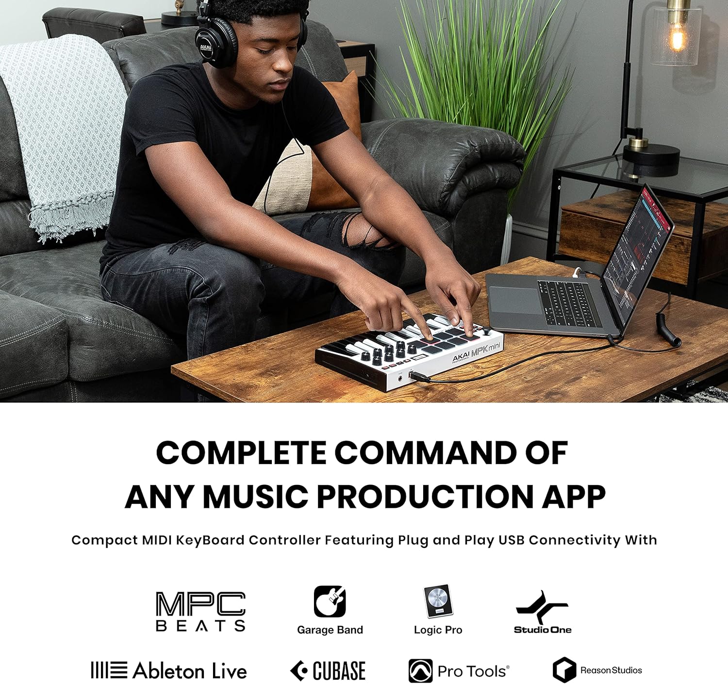 Akai Professional MPK Mini MK3 - 25 Key USB MIDI Keyboard Controller With 8 Backlit Drum Pads, 8 Knobs, Music Production Software and Native Instruments Sound Package (NKS Integration)