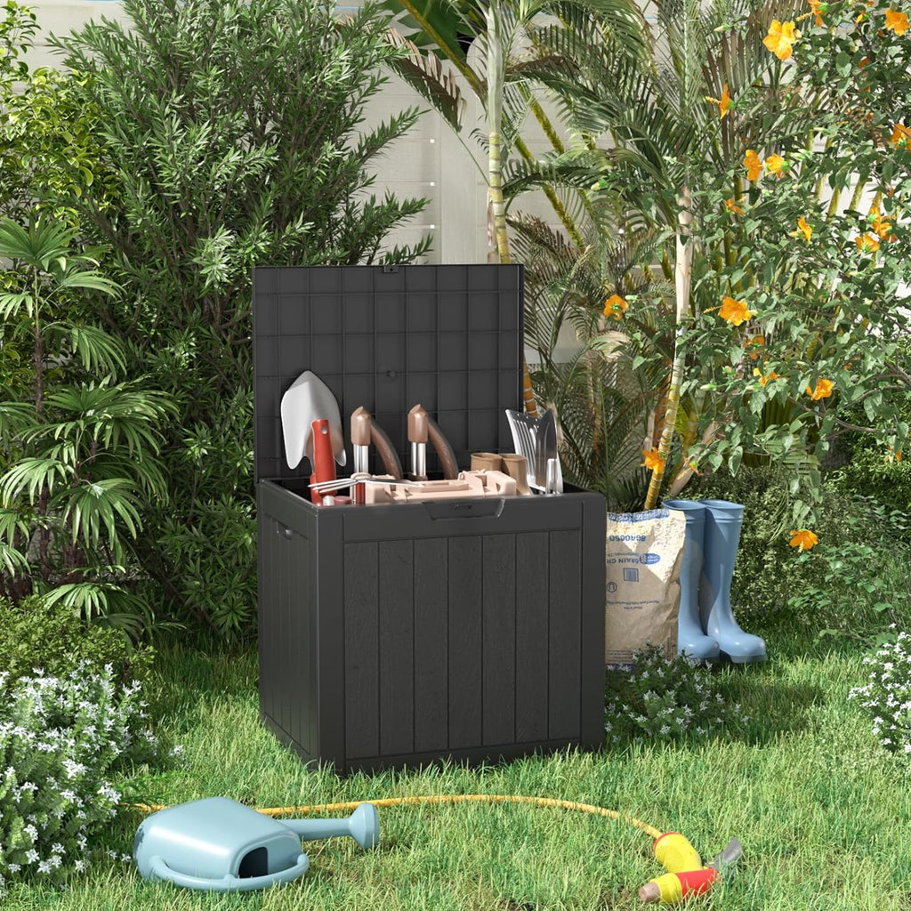 80 Gallon Resin Deck Box, Lockable Patio Outdoor Storage Box for Furniture, Garden Tools and Tools Storage, Waterproof Outside Storage Box - Black