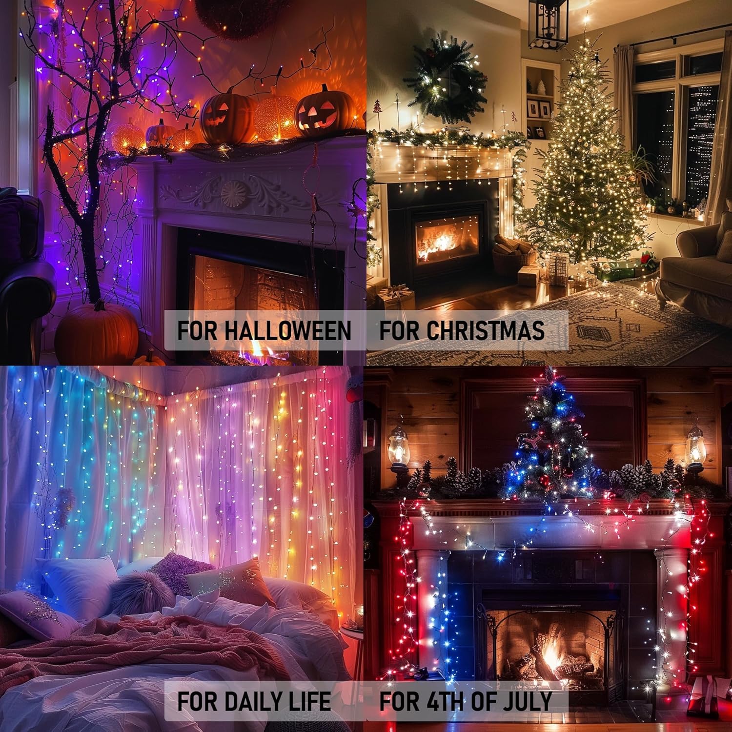 Dazzle Bright Smart Color Changing Halloween Lights, 66FT 200 LED RGB String Lights with Remote & App Controlled, Christmas Decorations for Indoor Outdoor Holiday Xmas Tree Party Decor
