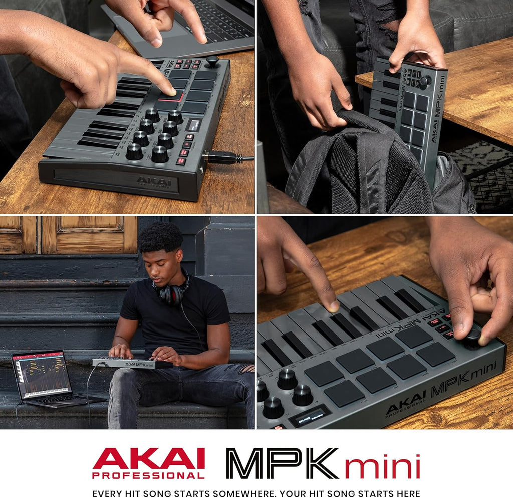 Akai Professional MPK Mini MK3 - 25 Key USB MIDI Keyboard Controller With 8 Backlit Drum Pads, 8 Knobs, Music Production Software and Native Instruments Sound Package (NKS Integration)