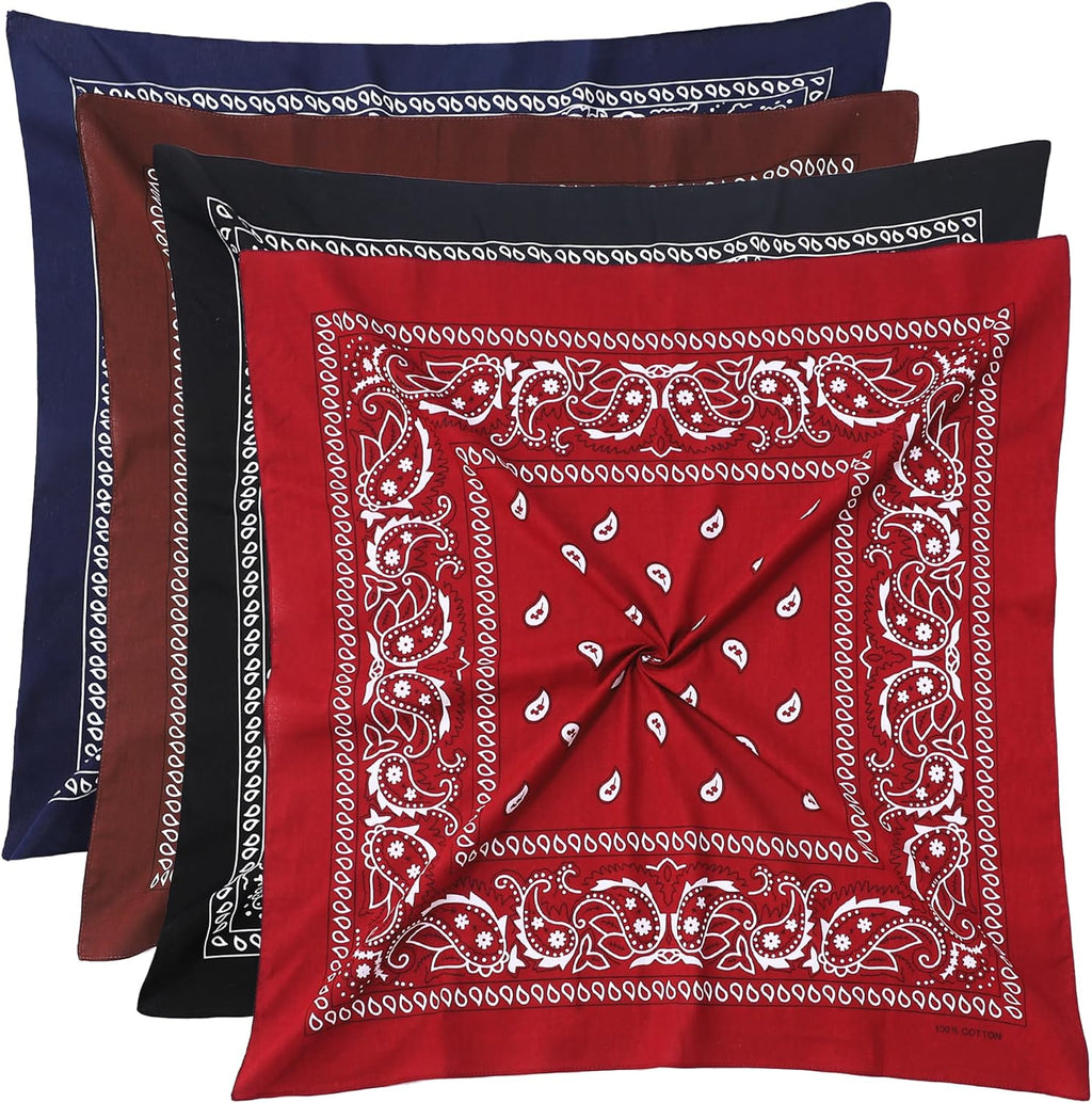 100% Cotton 27" x 27" Large Bandanas for Men & Women, Multi-Purpose Bandana Headbands, Square Head Scarf