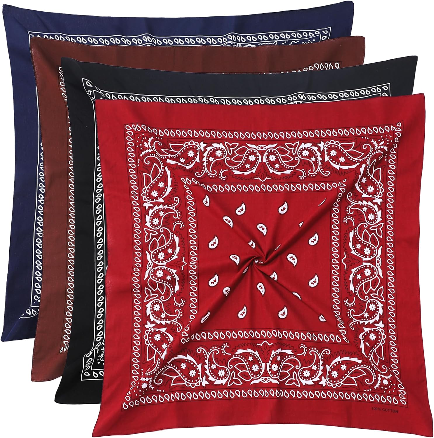 100% Cotton 27" x 27" Large Bandanas for Men & Women, Multi-Purpose Bandana Headbands, Square Head Scarf