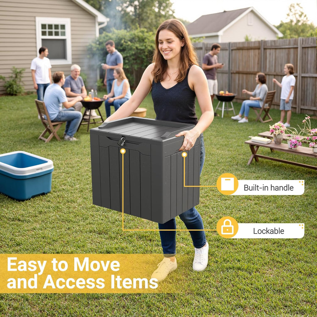 Greesum 31 Gallon Resin Deck Box Large Outdoor Storage for Patio Furniture, Garden Tools, Pool Supplies, Weatherproof and UV Resistant, Lockable, Dark Black