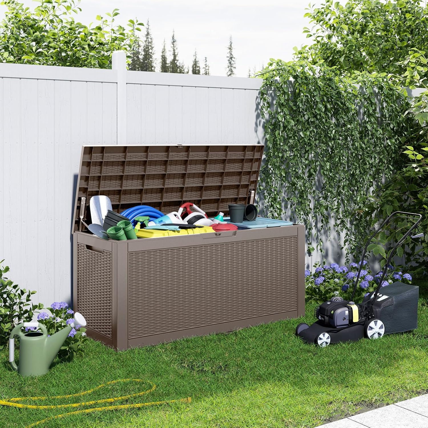 80 Gallon Resin Deck Box, Lockable Patio Outdoor Storage Box for Furniture, Garden Tools and Tools Storage, Waterproof Outside Storage Box - Black