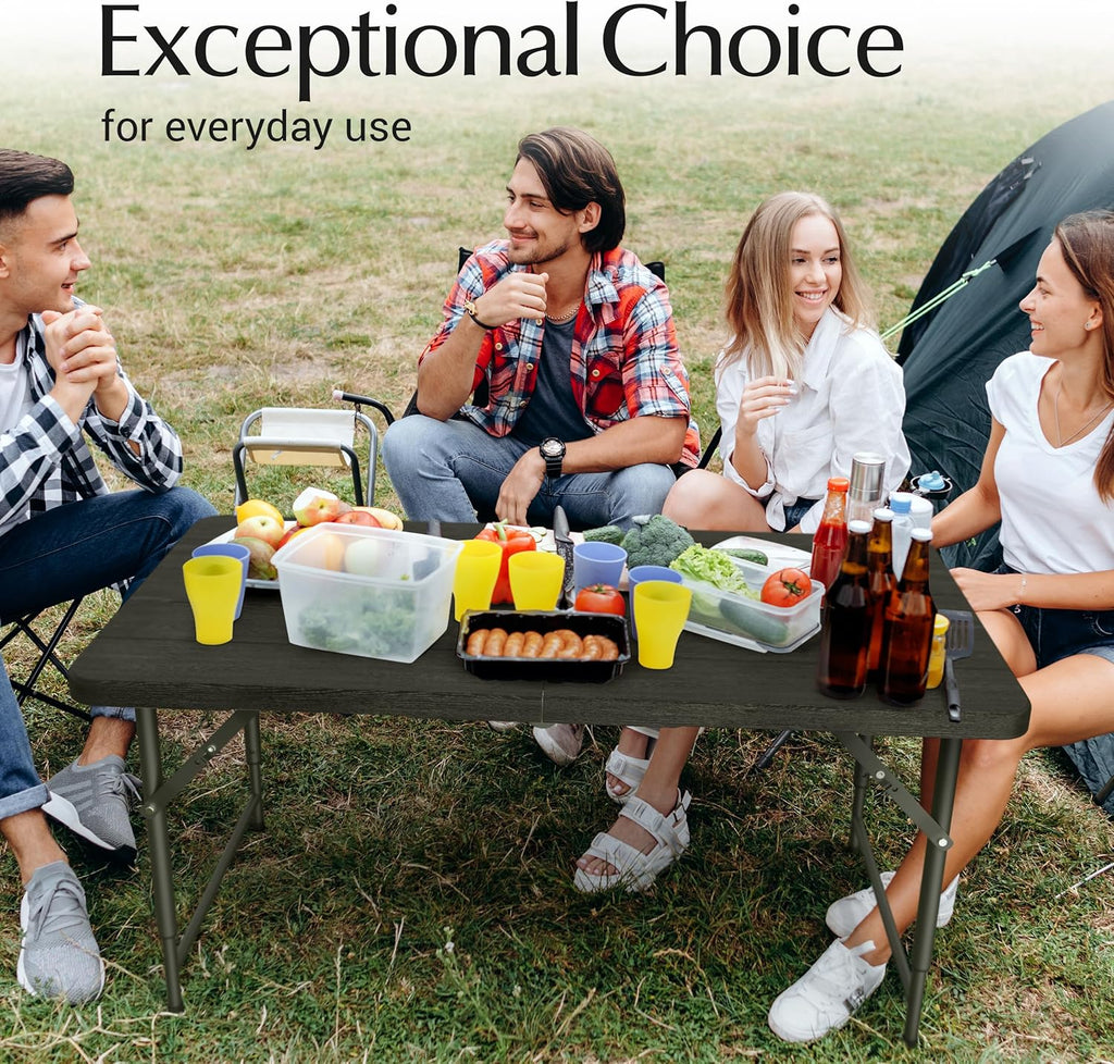 6 Feet Foldable Table with Built in Handle & Steel Legs | Heavy Duty Portable | Perfect for Party, Dining, Wedding, Events, Picnic Indoor, Outdoor, Camping, Utility, Folding