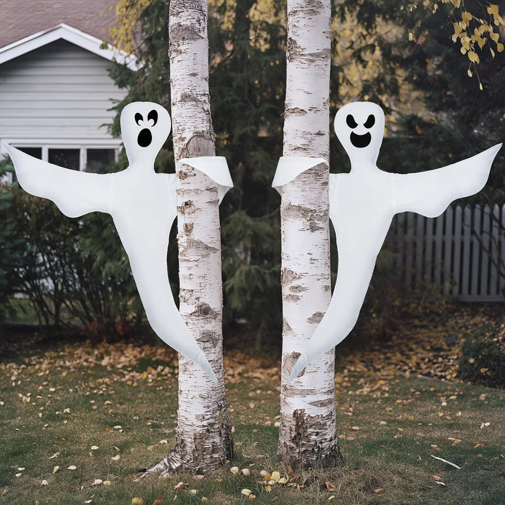 JOYIN 2 Pcs 53" Halloween Decoration Outdoor, Halloween Bendable Hanging Ghost for Lawn, Tree, Pilar Decorations, Tree Wrap Ghost Party Supplies