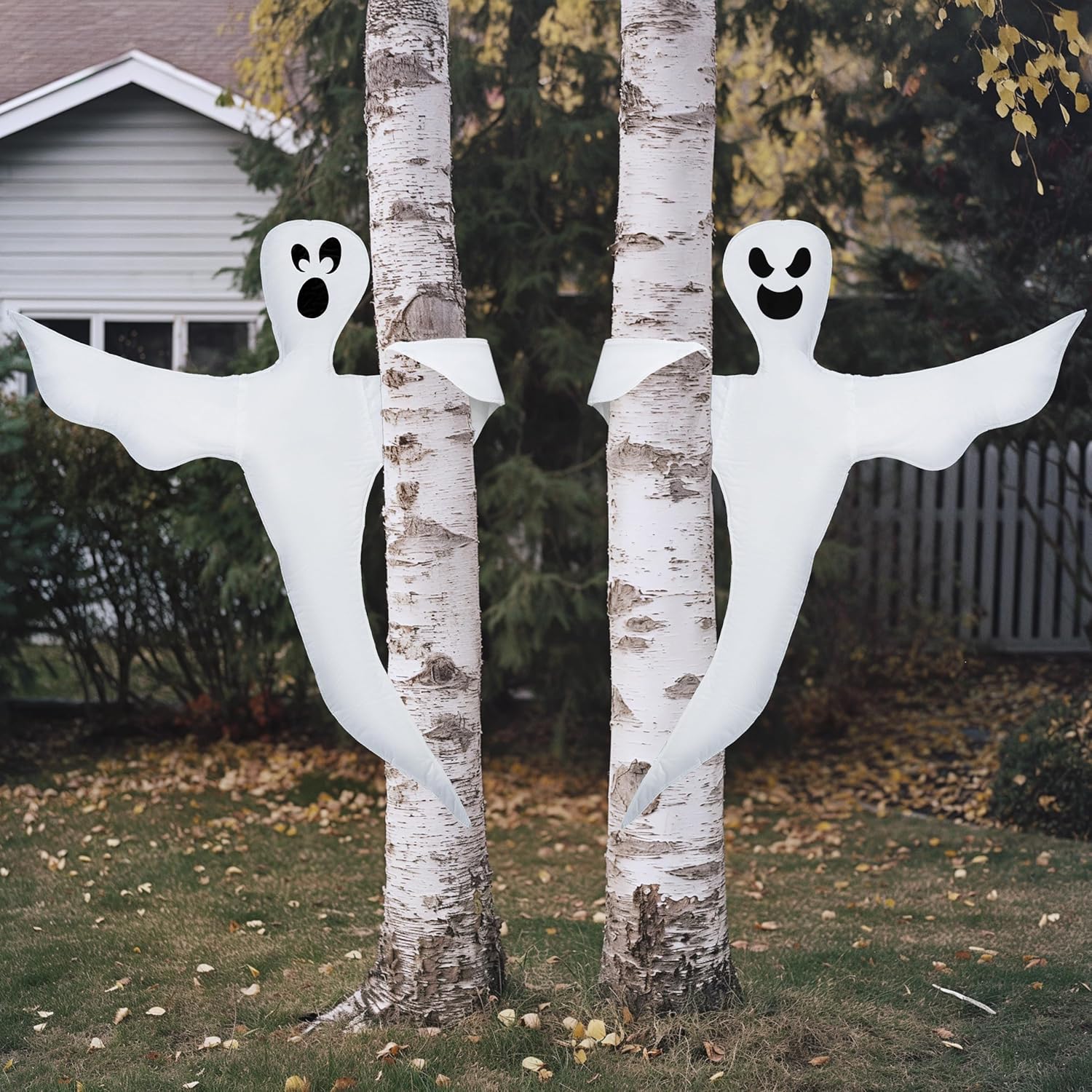 JOYIN 2 Pcs 53" Halloween Decoration Outdoor, Halloween Bendable Hanging Ghost for Lawn, Tree, Pilar Decorations, Tree Wrap Ghost Party Supplies