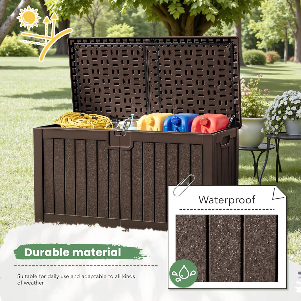 Greesum 31 Gallon Resin Deck Box Large Outdoor Storage for Patio Furniture, Garden Tools, Pool Supplies, Weatherproof and UV Resistant, Lockable, Dark Black