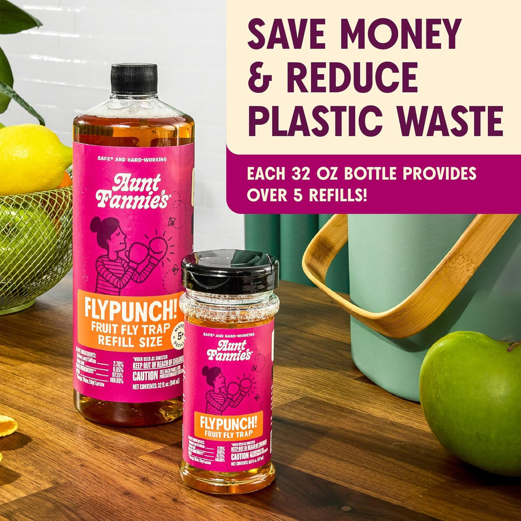 Aunt Fannie's FlyPunch Fruit Fly Trap for Indoor and Kitchen Use, Ready to Use, Made with Plant Based Ingredients, Safe Near Food, Each Bottle Lasts Up to 30 Days, Pack of 2