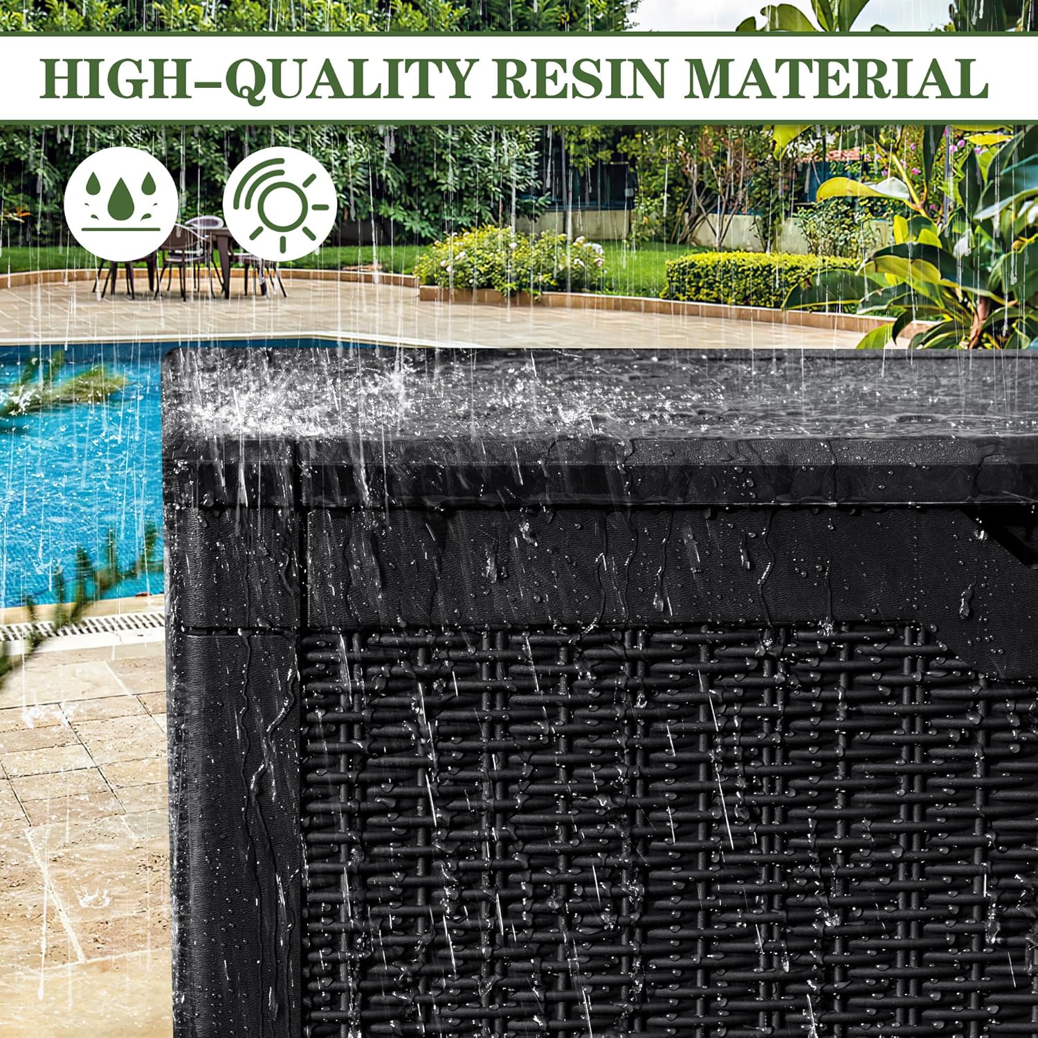 Greesum 31 Gallon Resin Deck Box Large Outdoor Storage for Patio Furniture, Garden Tools, Pool Supplies, Weatherproof and UV Resistant, Lockable, Dark Black