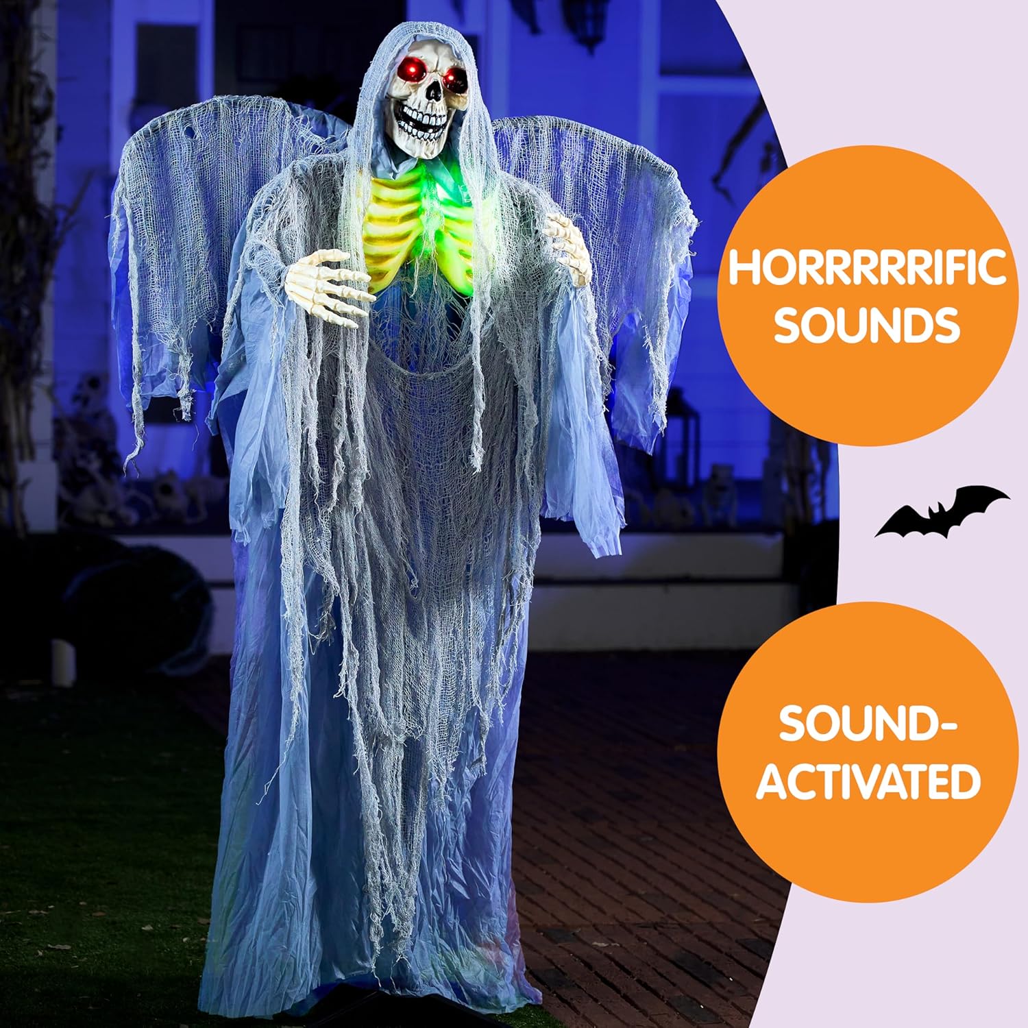 JOYIN 67" Halloween Decorations Outdoor Life Size Animatronics Grim Reaper with Chain, Sound-Actived Party Decor with Creepy Sound, Scary Haunted House Props for Garden Yard Lawn