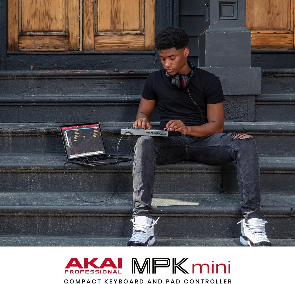 Akai Professional MPK Mini MK3 - 25 Key USB MIDI Keyboard Controller With 8 Backlit Drum Pads, 8 Knobs, Music Production Software and Native Instruments Sound Package (NKS Integration)