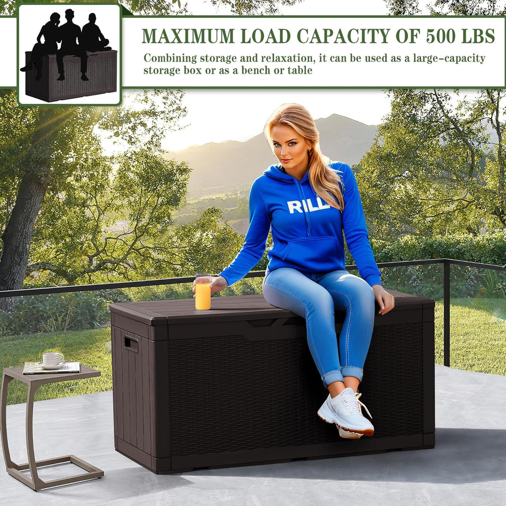 Greesum 31 Gallon Resin Deck Box Large Outdoor Storage for Patio Furniture, Garden Tools, Pool Supplies, Weatherproof and UV Resistant, Lockable, Dark Black