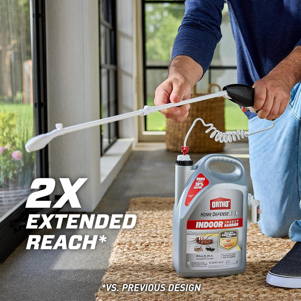 Ortho Home Defense Max Indoor Insect Barrier with Extended Reach Comfort Wand, Kills Ants, Roaches, Spiders, Fleas and Ticks, 1 gal.
