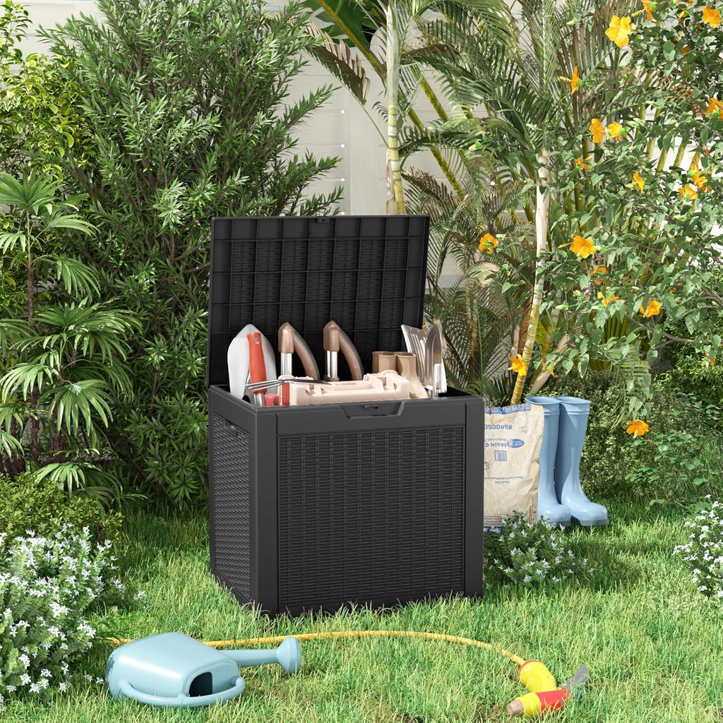 80 Gallon Resin Deck Box, Lockable Patio Outdoor Storage Box for Furniture, Garden Tools and Tools Storage, Waterproof Outside Storage Box - Black