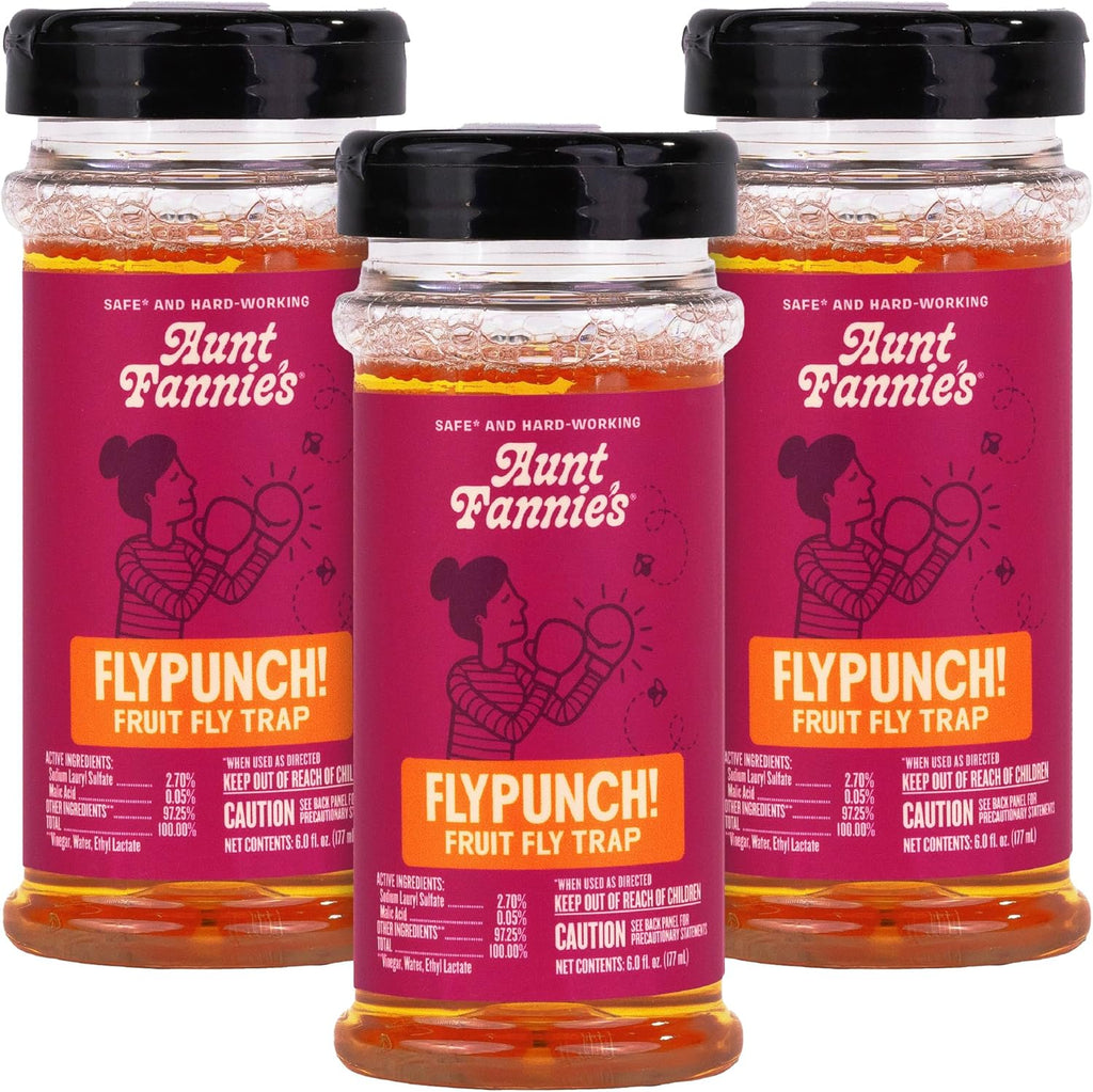 Aunt Fannie's FlyPunch Fruit Fly Trap for Indoor and Kitchen Use, Ready to Use, Made with Plant Based Ingredients, Safe Near Food, Each Bottle Lasts Up to 30 Days, Pack of 2