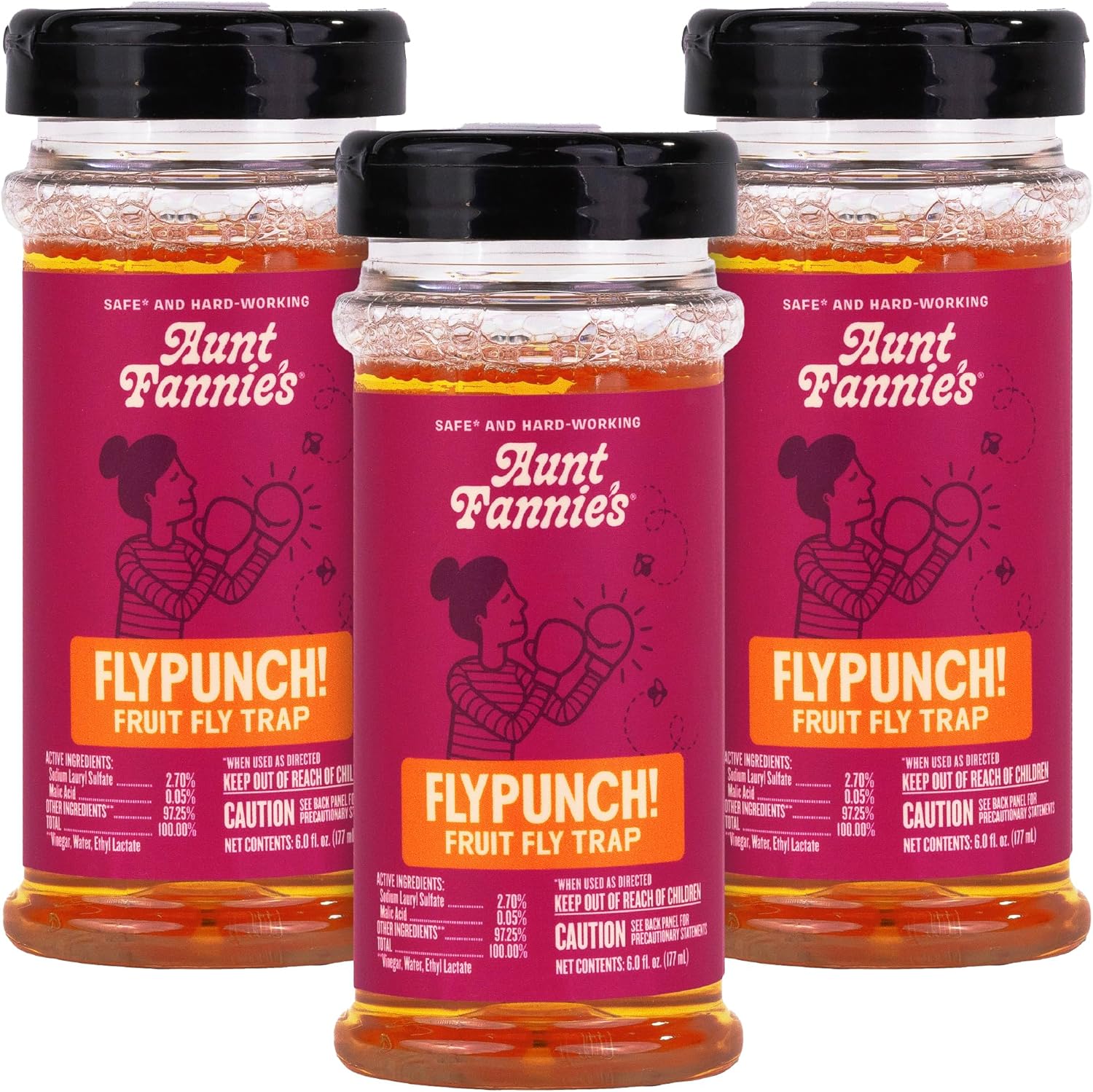 Aunt Fannie's FlyPunch Fruit Fly Trap for Indoor and Kitchen Use, Ready to Use, Made with Plant Based Ingredients, Safe Near Food, Each Bottle Lasts Up to 30 Days, Pack of 2