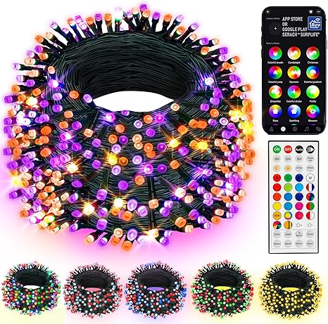 Dazzle Bright Smart Color Changing Halloween Lights, 66FT 200 LED RGB String Lights with Remote & App Controlled, Christmas Decorations for Indoor Outdoor Holiday Xmas Tree Party Decor