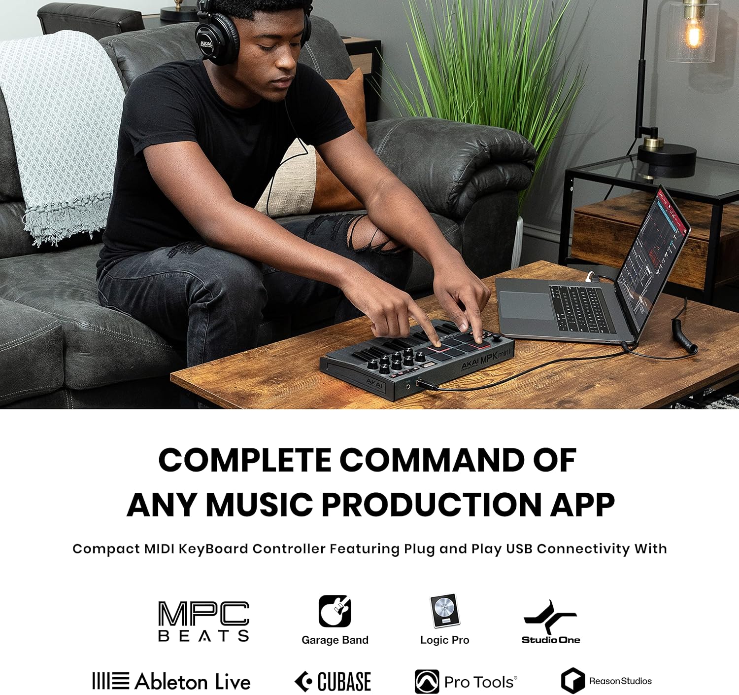 Akai Professional MPK Mini MK3 - 25 Key USB MIDI Keyboard Controller With 8 Backlit Drum Pads, 8 Knobs, Music Production Software and Native Instruments Sound Package (NKS Integration)