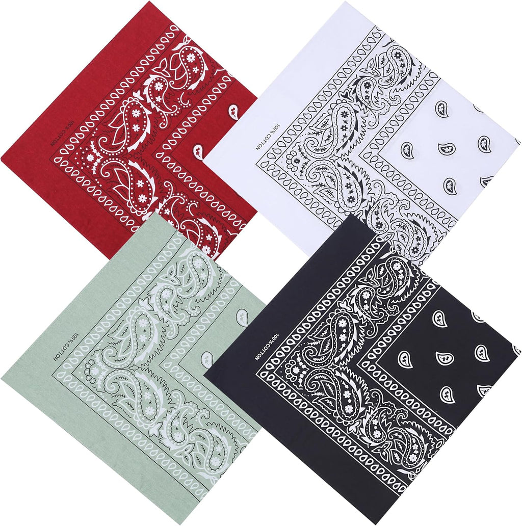 100% Cotton 27" x 27" Large Bandanas for Men & Women, Multi-Purpose Bandana Headbands, Square Head Scarf
