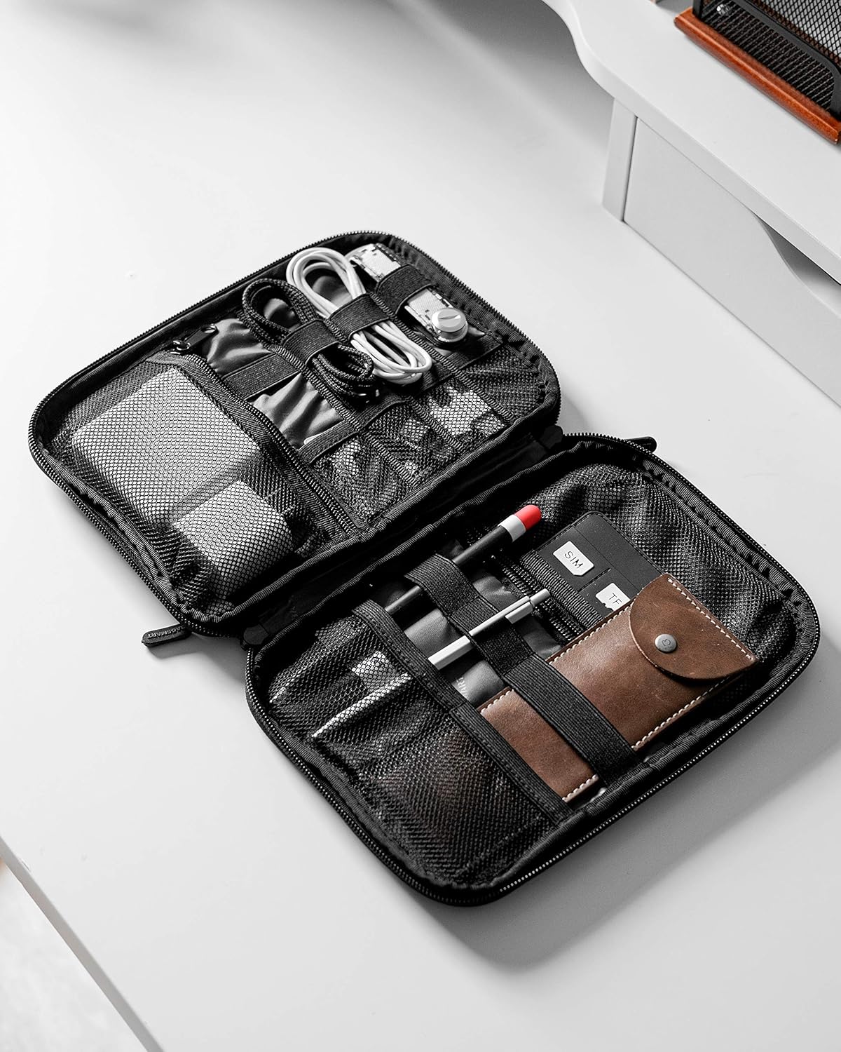 BAGSMART Large Electronics Travel Organizer Case, Tech Accessories Cord Storage Bag for Phone, Power Bank, SD Card, Cables, Black