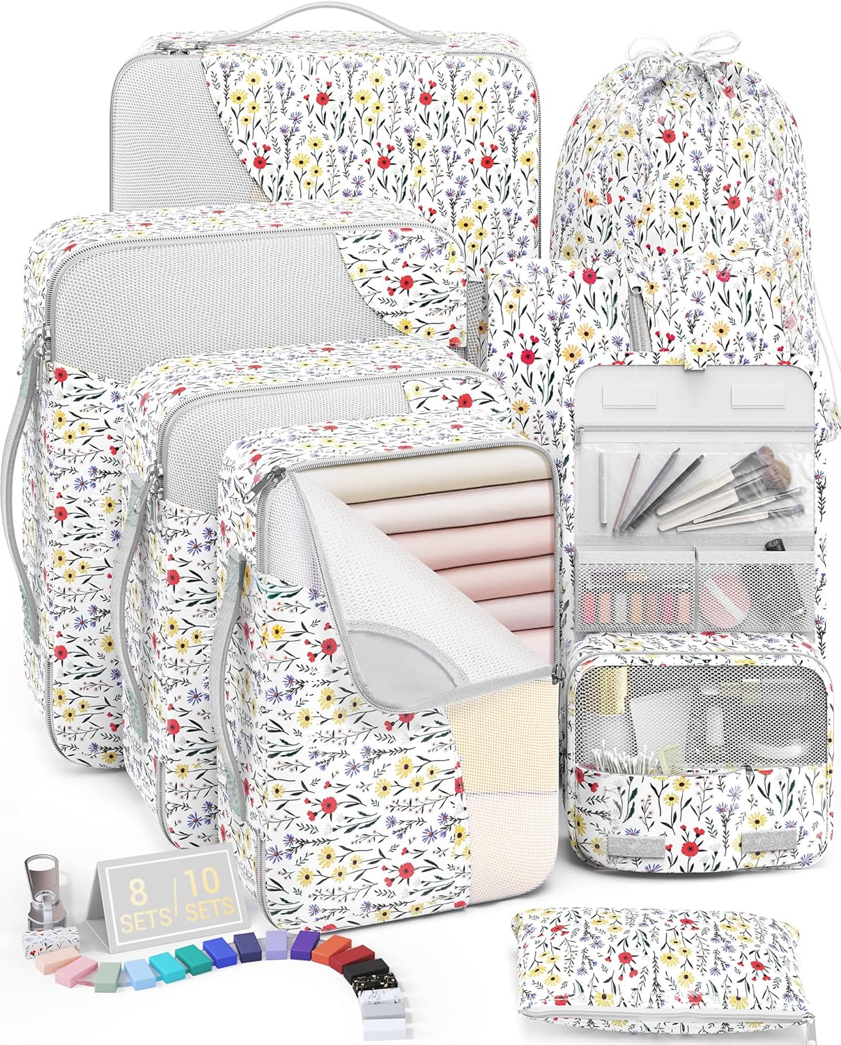 10 Set/8 Set Packing Cubes for Travel, Gifts for Women Mom,Anti-Tearing Suitcase Organizer for Luggage with Shoe & Hanging Toiletry Bag,OlarHike Vacation Essentials & Accessories for Cruise Ship,Cream