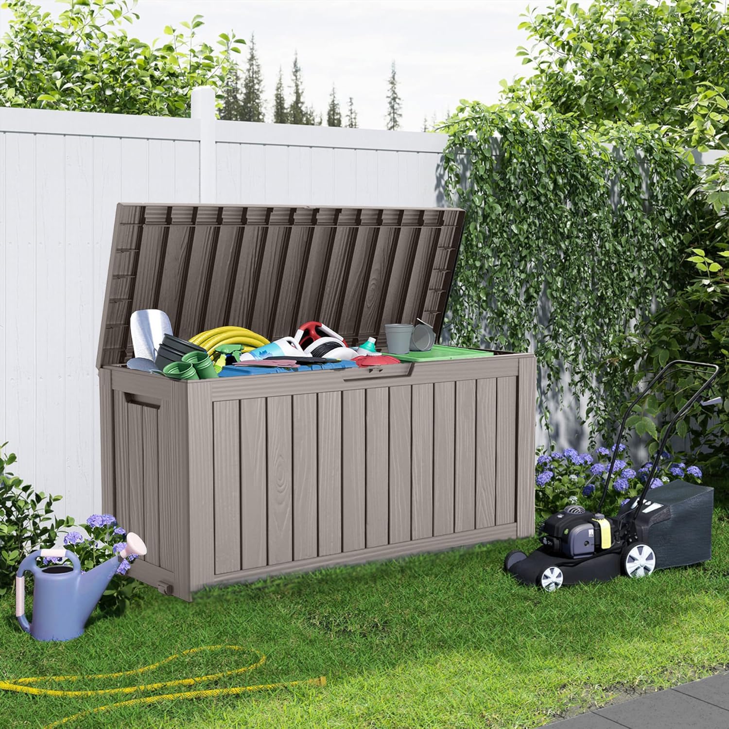 80 Gallon Resin Deck Box, Lockable Patio Outdoor Storage Box for Furniture, Garden Tools and Tools Storage, Waterproof Outside Storage Box - Black