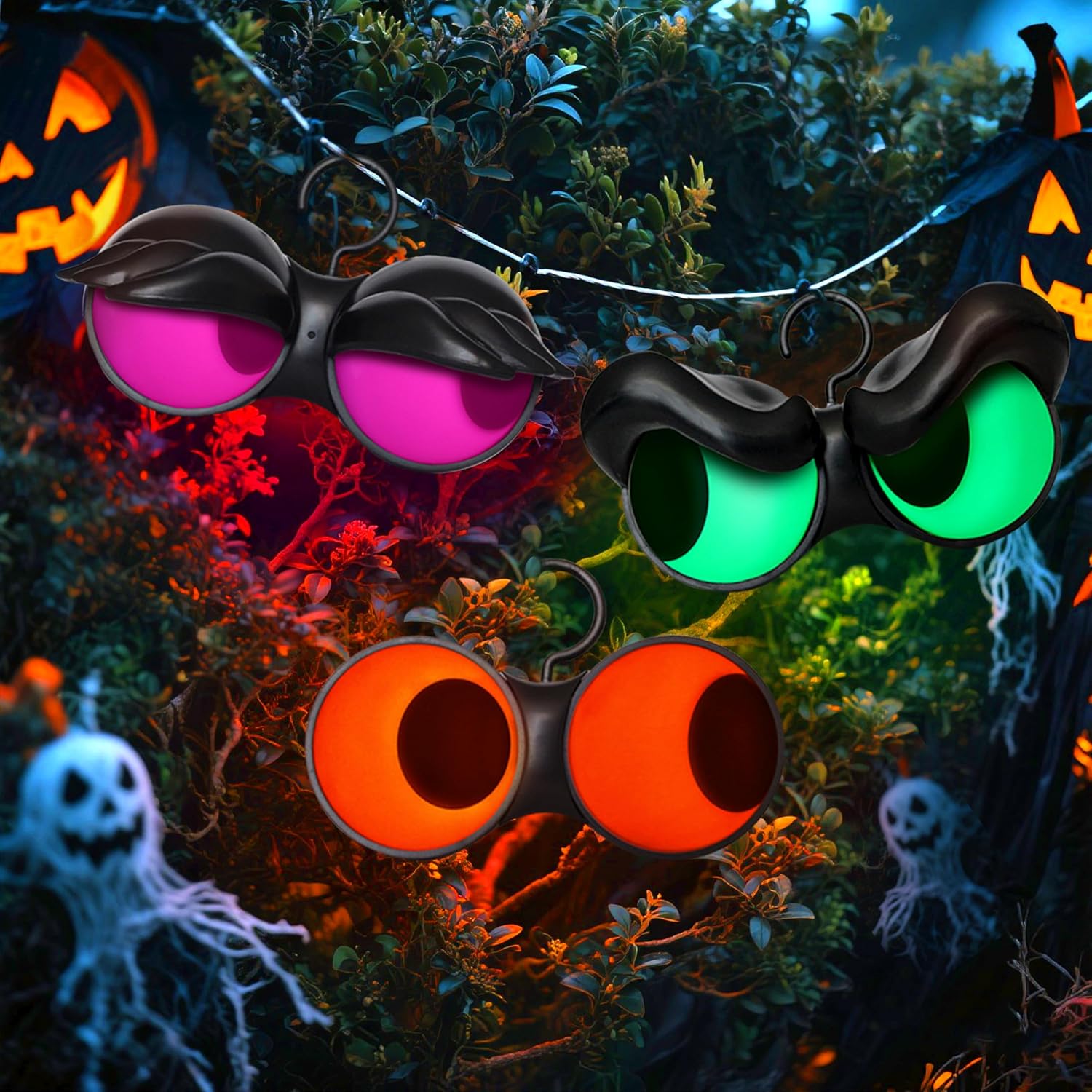 Joiedomi 3 Pack Halloween Decorations Indoor Flashing Peeping Eyes Lights with Timer, Halloween Glowing Decorations Outdoor Party Supplies, Spooky Animated Lights Eyes Decor for Yard Lawn Garden