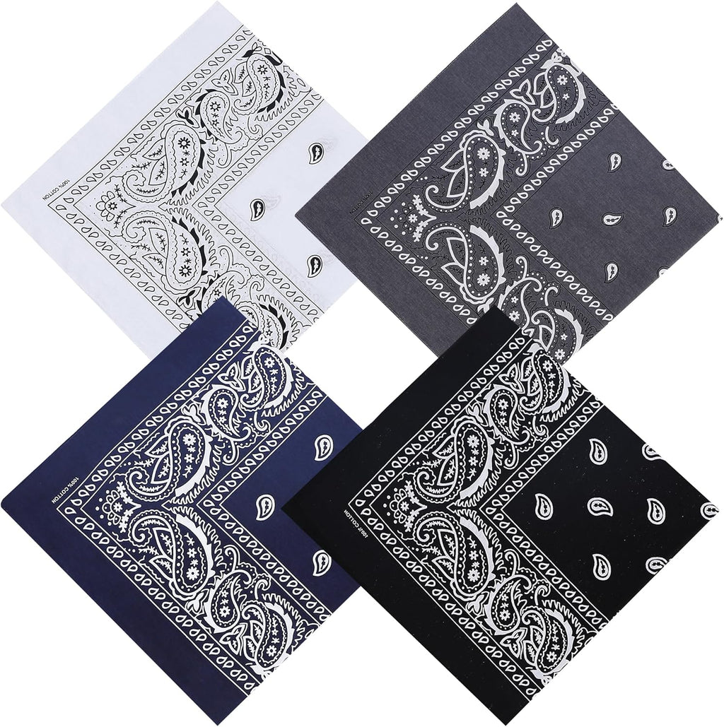 100% Cotton 27" x 27" Large Bandanas for Men & Women, Multi-Purpose Bandana Headbands, Square Head Scarf
