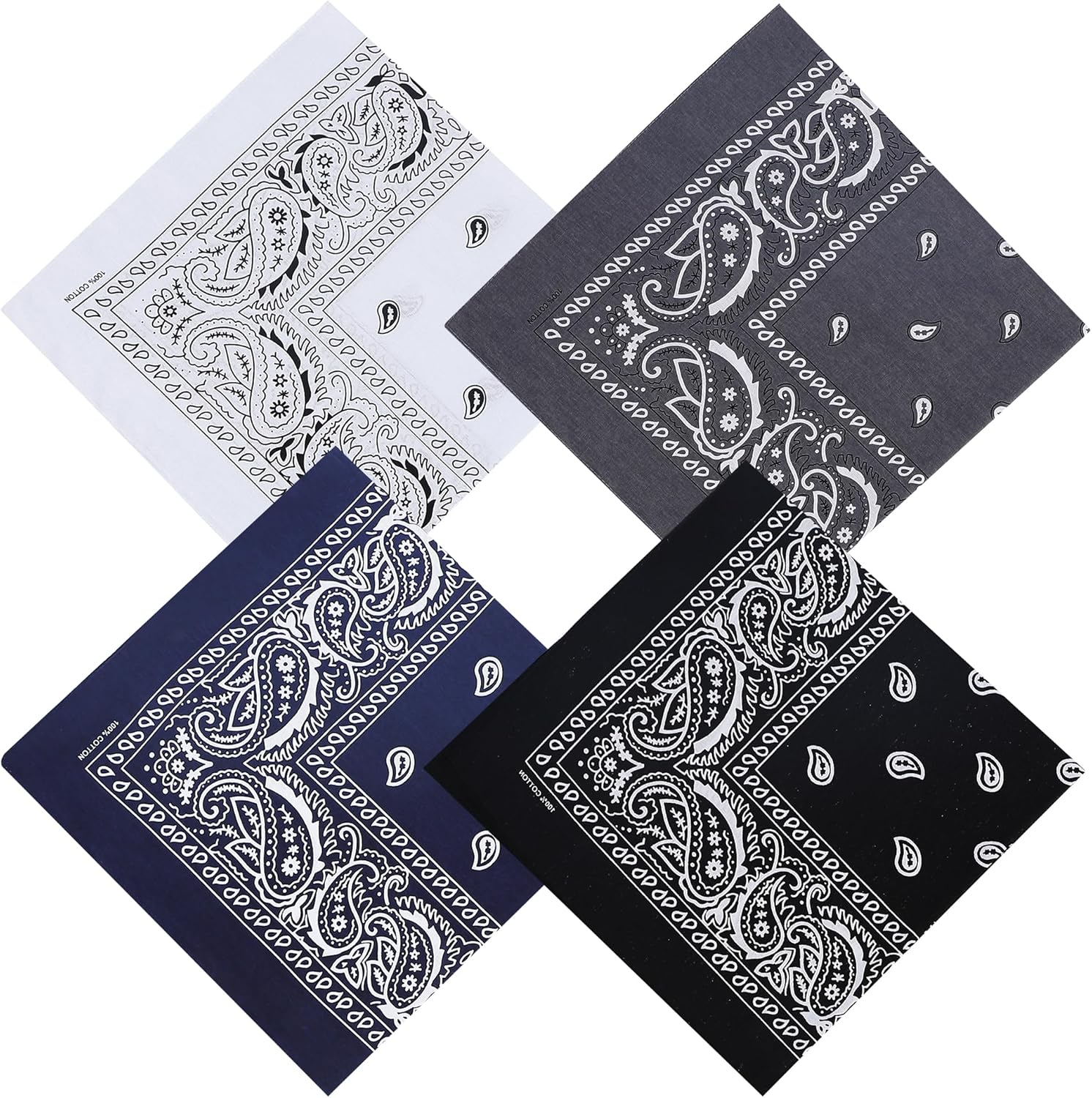 100% Cotton 27" x 27" Large Bandanas for Men & Women, Multi-Purpose Bandana Headbands, Square Head Scarf