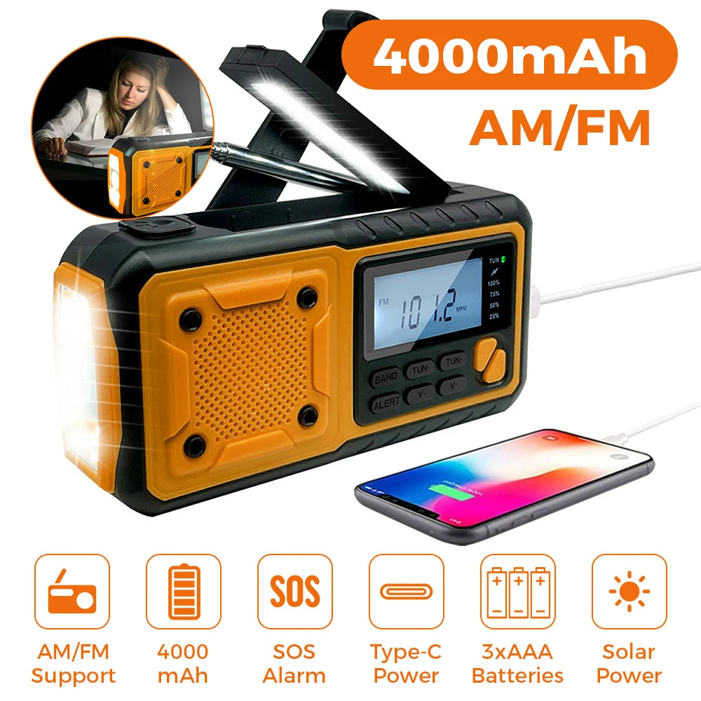 LOTOTG Portable Emergency Solar Power Radio Hand Crank Charging AM/FM Weather Radio Led Reading Flashlight Bank Phone Charger