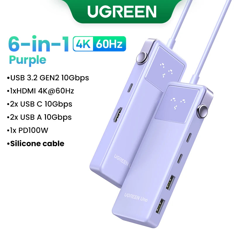 UGREEN Uno 7-in-1 USB HUB Type-C to 4K60Hz HDMI USB3.0 5Gbps RJ45 1000Mbps for MacBook Laptop Accessories Docking Station