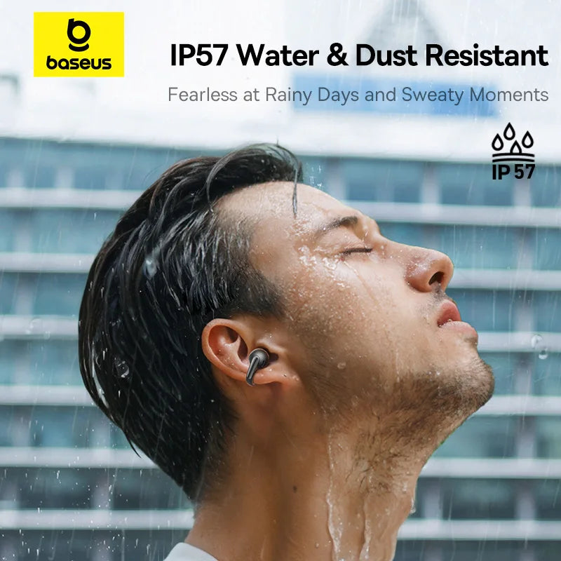 Baseus Bowie MC1 Ear Clip Wireless Earphones Bluetooth 5.4 Open-Ear Headphones Clip-On Sports Earbuds  IP57 Waterproof AI-Bass