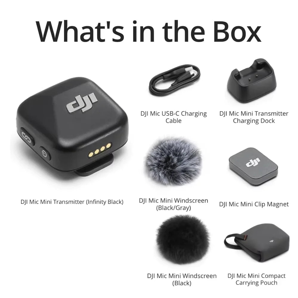 DJI Mic Mini  Wireless Microphone 48-Hour Operation w/ Case Two-Level Active Noise Cancelling