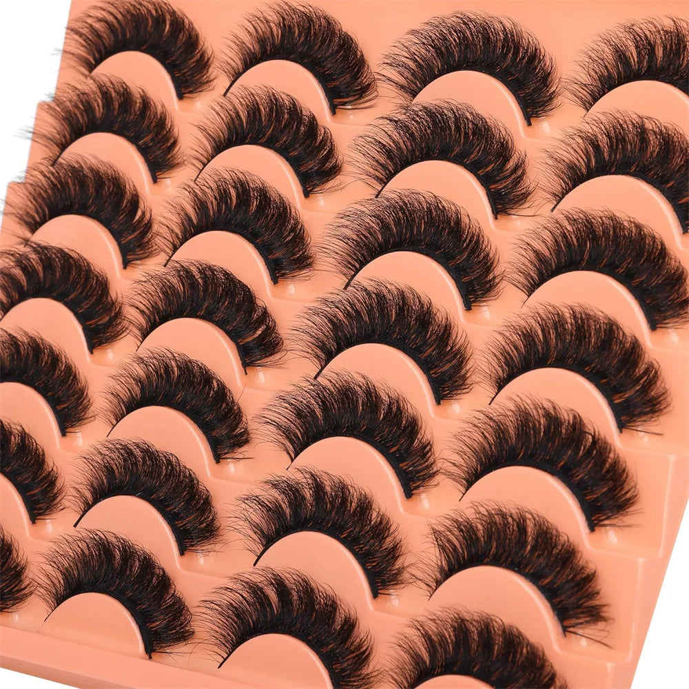 14 Pairs Russian Strip Lashes Mink Fluffy 3D Faux Mink Lashes Makeup Messy False Eyelashes Fluffy Thick Lashes - Eyes Makeup Set