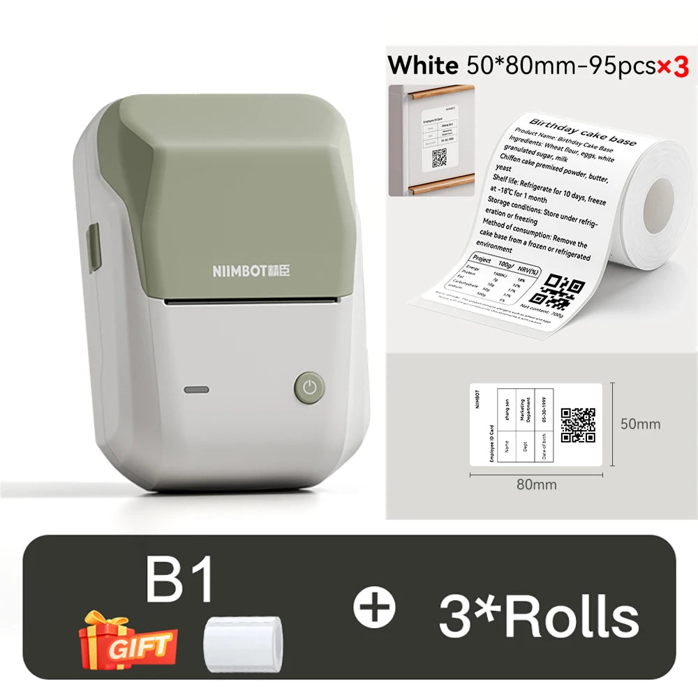 NIIMBOT B1 Portable Thermal Printer With Tapes 2 Inch Adhesive Label Printer Mini Bluetooth Sticker Maker Support Smartphones PC