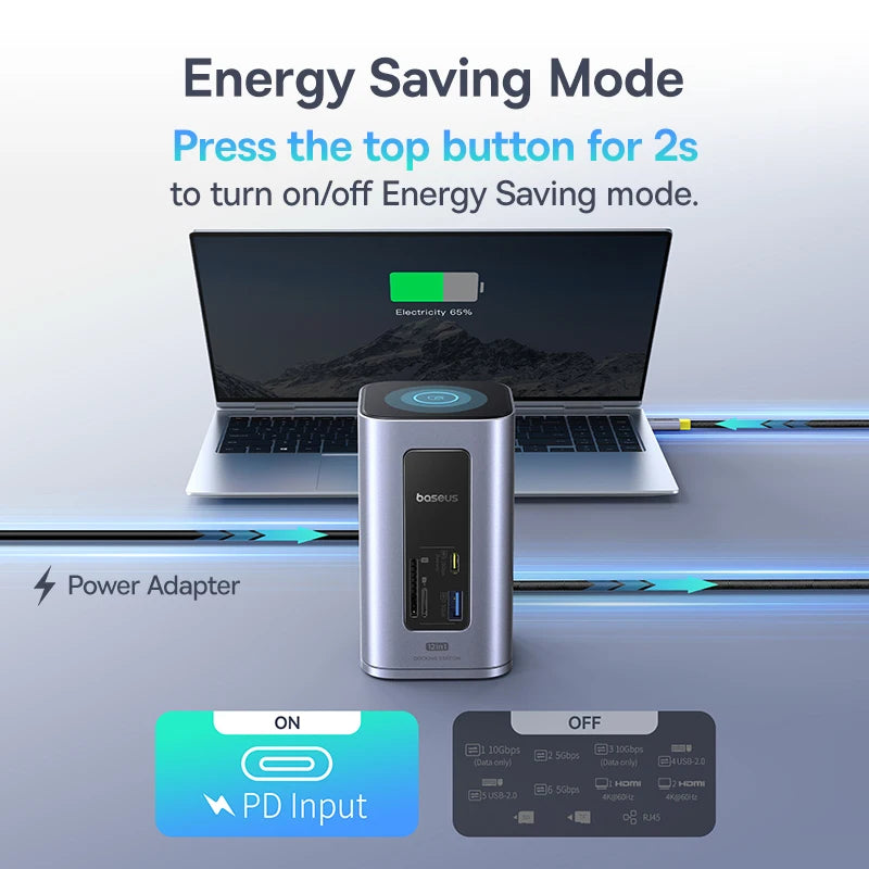 Baseus 12-in-1 USB C HUB to HDMI 4K@60Hz Dual Display USB 3.2 Adapter with RJ45 SD TF PD 100W Docking Station for Window Mac Hub