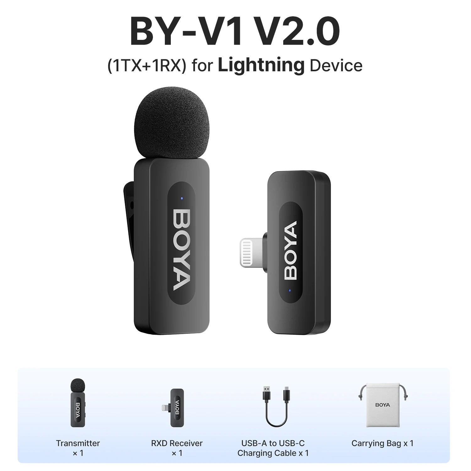 BOYA BY-V3 Wireless Lavalier Lapel Mirophone Noise-cancelling Rechargeable Mic for iPhone Android Camera Live Streaming Vlogging