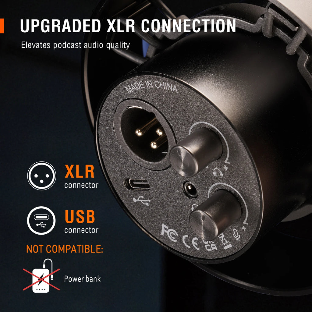 FIFINE Dynamic USB/XLR Microphone with Gain Knob/Touch-mute/Headphone Jack,Recording Mic for PC Sound Card Streaming-K688W White