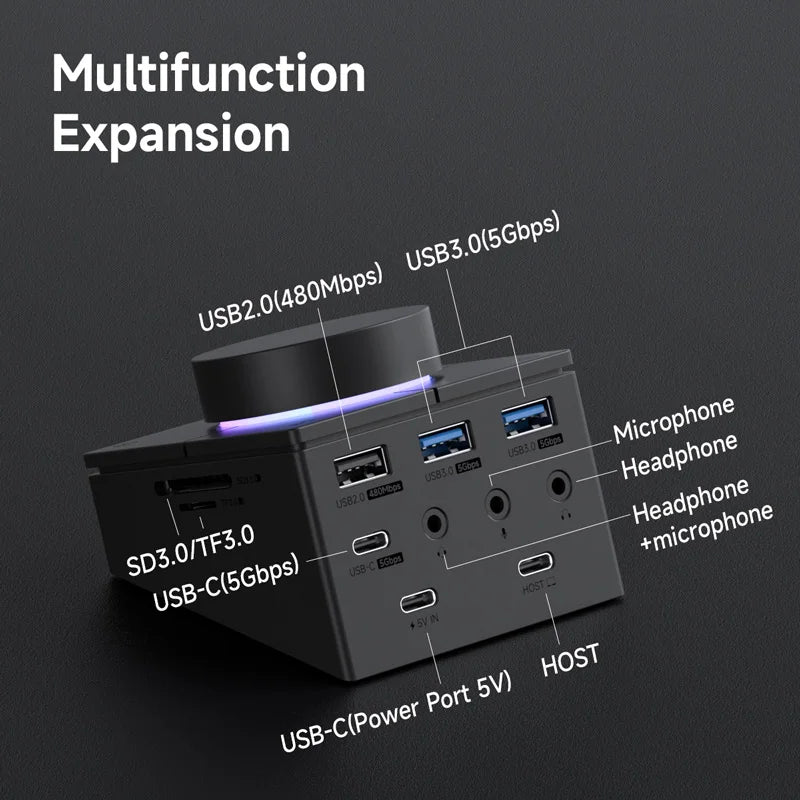 Hagibis Knob USB C Hub With Shortcut Buttons Type-C Docking Station Volume Adjustment Desktop Controller 2.5G RJ45 for Macbook
