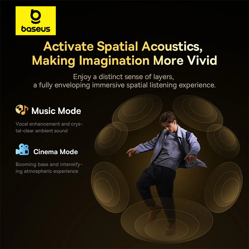 Baseus Bowie M2s Ultra Wireless Earphones Smart Screen 52dB Noise Cancelling Bluetooth 5.4 Headphones 3D Audio Spatial Earbuds