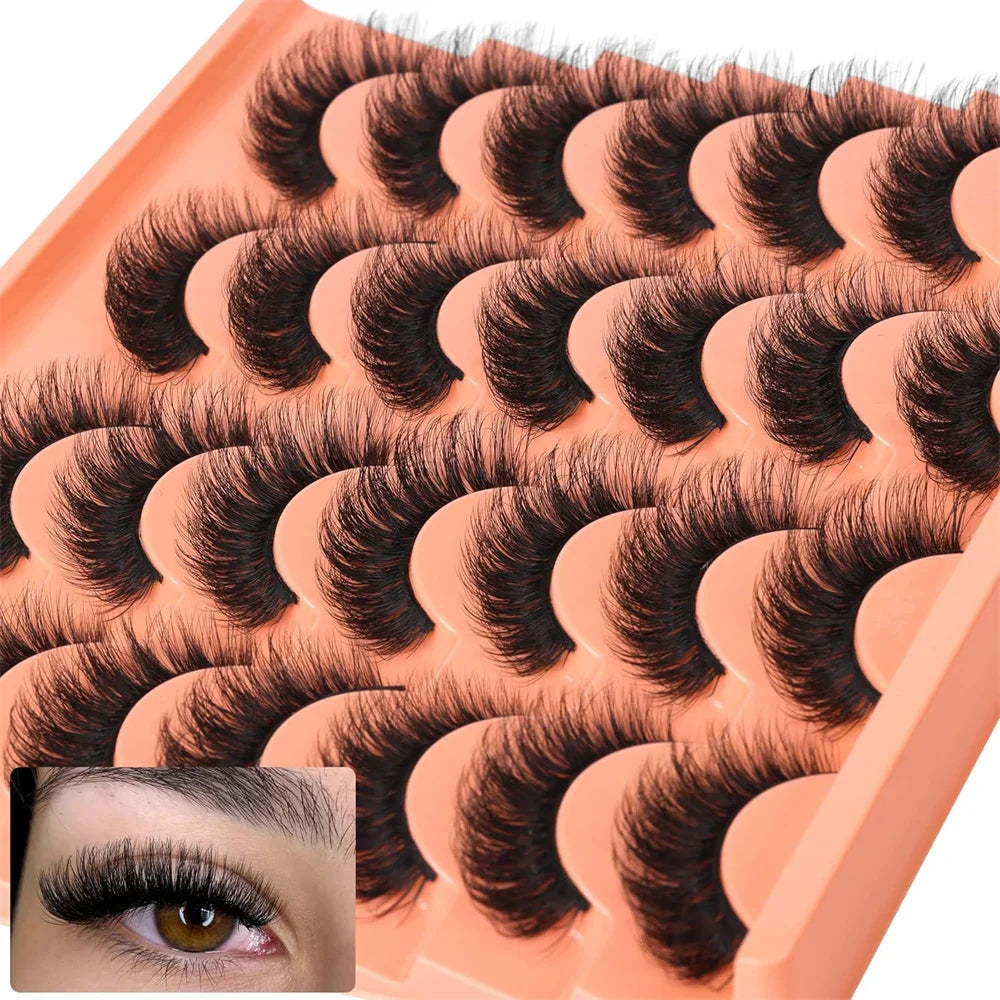 14 Pairs Russian Strip Lashes Mink Fluffy 3D Faux Mink Lashes Makeup Messy False Eyelashes Fluffy Thick Lashes - Eyes Makeup Set