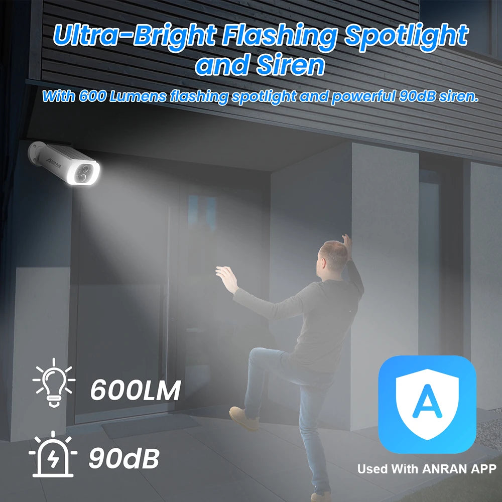 ANRAN 2K Solar Security Camera 3/5MP Outdoor Wireless 2.4G WIFI Camera Battery Cam Floodlight Color Night Vision Can't Add NVR