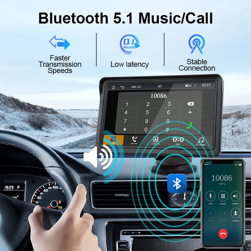 Hippcron 7inch Car Radio Multimedia Video Player Wireless Carplay And Wireless Android Auto Portable Universal Touch Screen