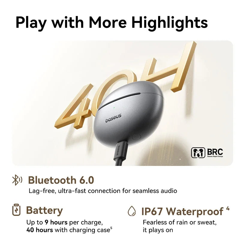 Baseus MC1 Pro Ear Clip Wireless Earphones Bluetooth 6.0 Hi-Res Ultra Open Earbuds earrings 4-Mic ENC Clip on ear buds Headphone