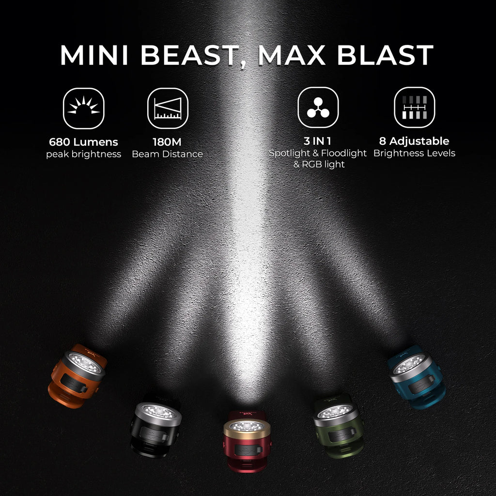 Wurkkos HD03 680LM Mini Clip Light USB C Rechargeable Pocket Flashlight Spotlight/Floodlight Portable EDC RGB Torch with Magnet