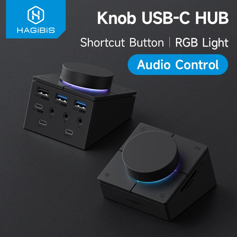 Hagibis Knob USB C Hub With Shortcut Buttons Type-C Docking Station Volume Adjustment Desktop Controller 2.5G RJ45 for Macbook